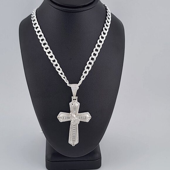 Brand New Sterling Silver 925 Cross with hands Necklace - Picture 3 of 9
